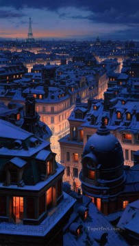 París de noche Pinturas al óleo